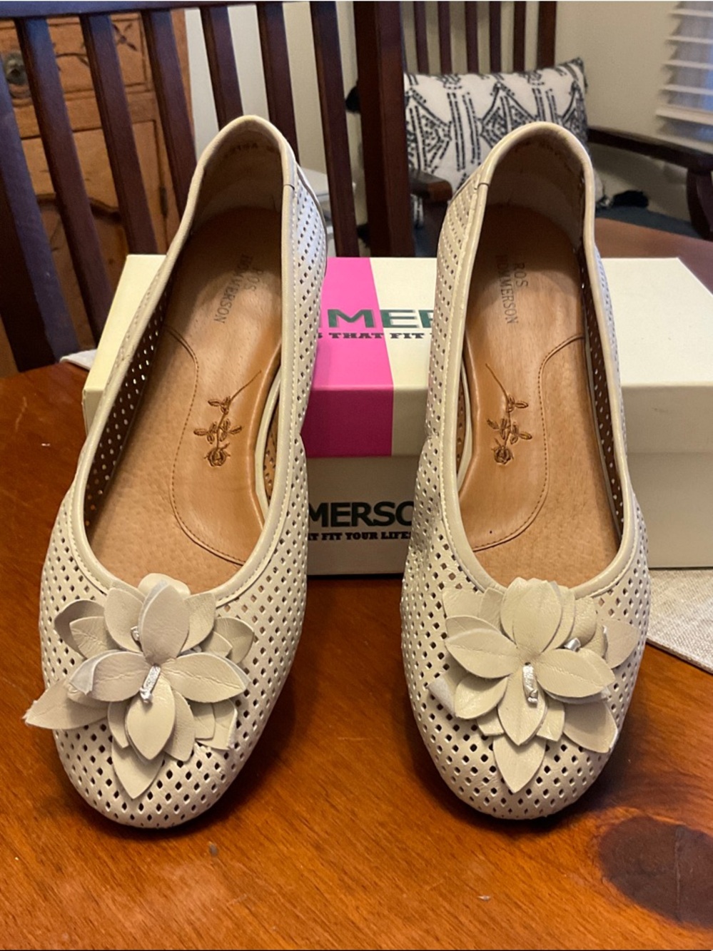 Ros Hommerson Cream Floral Perforated Ballet Flats